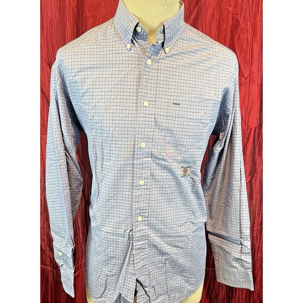 Mens Tommy Hilfiger Blue Check Cotton LS Dress Shirt sz Med